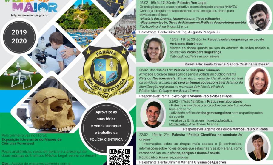 De maneira inédita, Polícia Científica leva exposição itinerante do Museu de Ciências Forenses e ciclo de palestras a crianças e adultos no litoral do Paraná