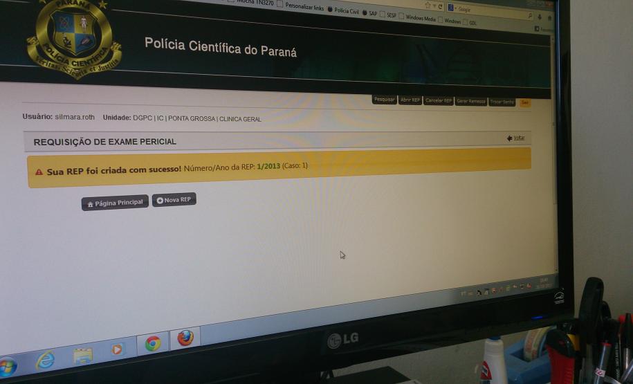 Novo Sistema de Gestão de Laudos é implantado na Polícia Científica do Paraná Tela do Sistema