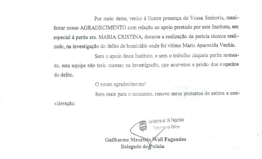 Polícia Civil manifesta agradecimento a Polícia Científica na solução de homicídio -